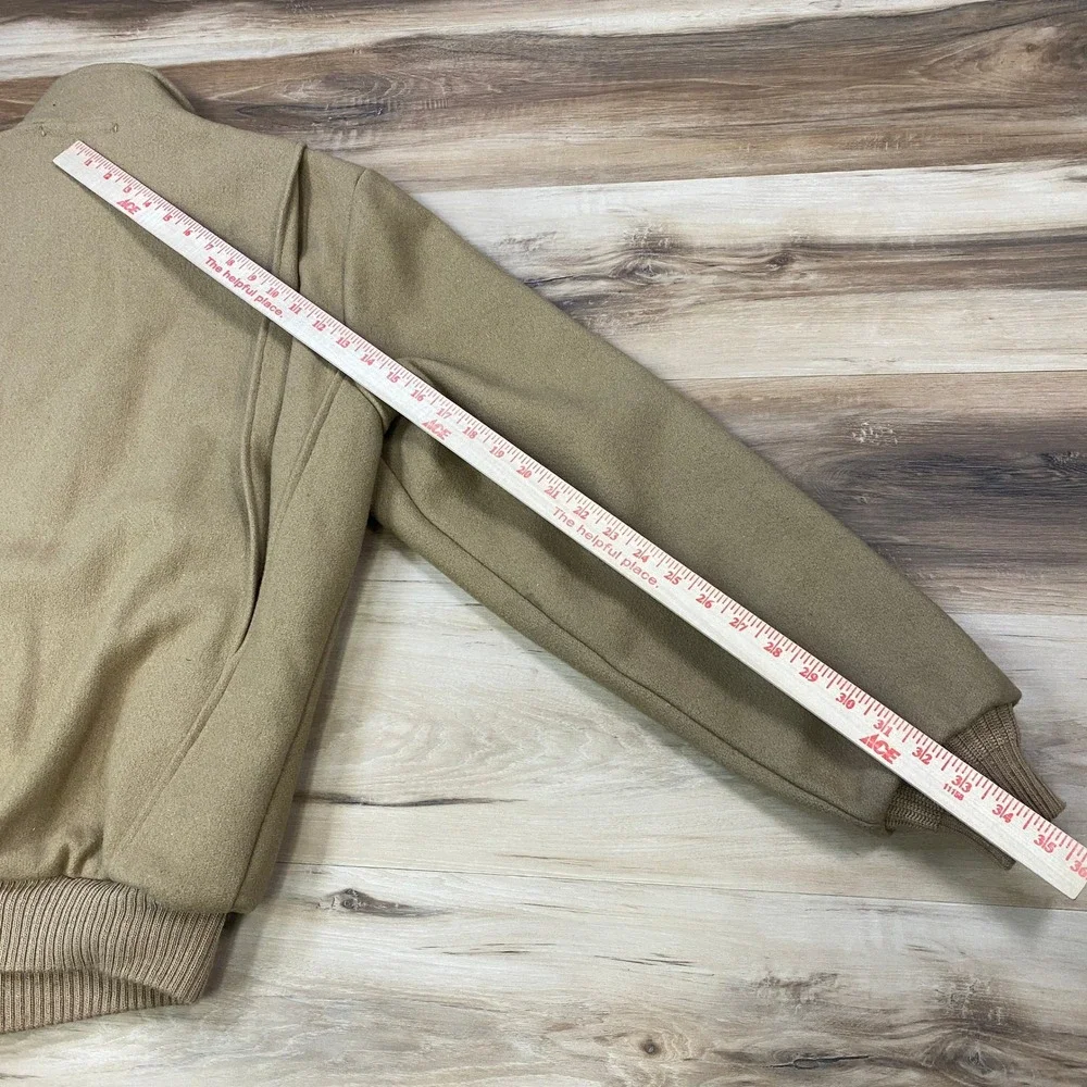 LL Bean Bomber Jacket Mens M Vintage Wool Plaid Lined Tan Heritage Made USA - Picture 11 of 12